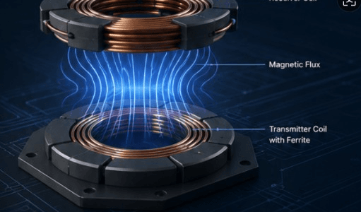 Transmitter and receiver coils with magnetic flux path