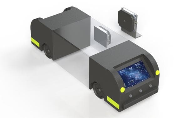 Custom wireless charging receiver integrated into a mobile robot chassis with matching dock