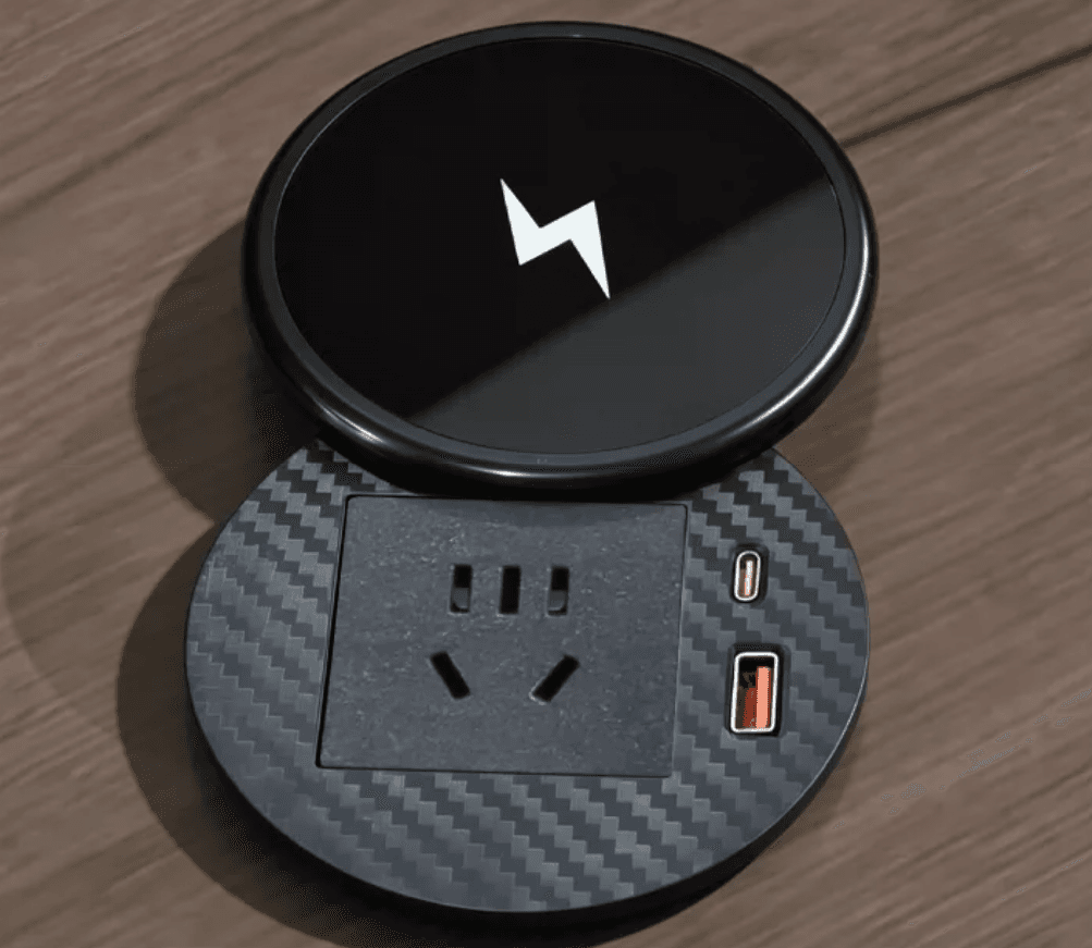 Rotating recessed wireless charging power hub
