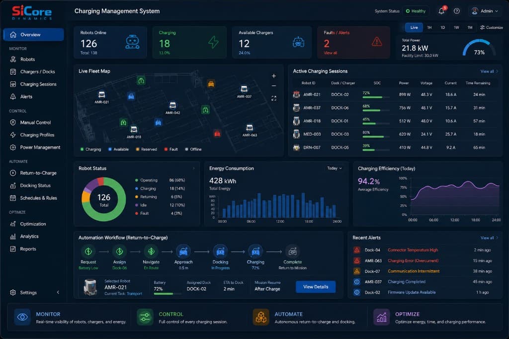 SiCore Charging Management System dashboard