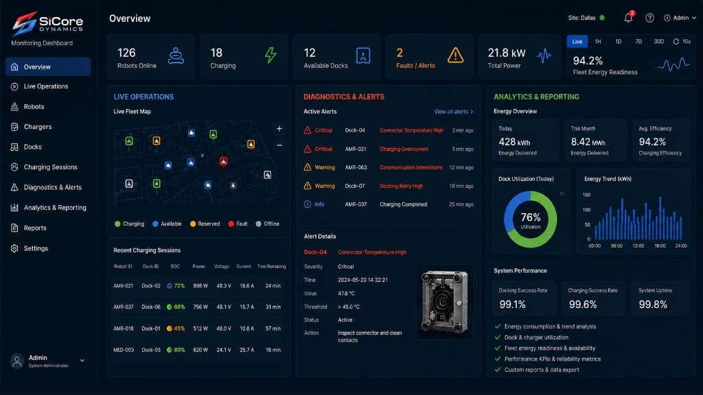 SiCore Dynamics Monitoring Dashboard user interface
