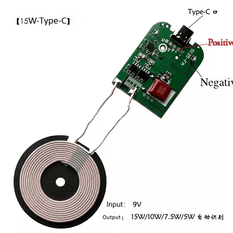 PCBA y bobina transmisora Qi 15 W